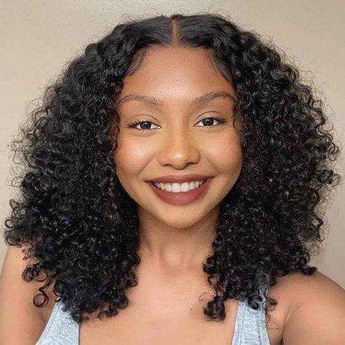 ChicRosa Short Curly Bob Wig Human Hair 13x4 Transparent Lace Frontal Curly Bob Wigs 14 inch 180% Density for Black Women with Preplucked Baby Hair