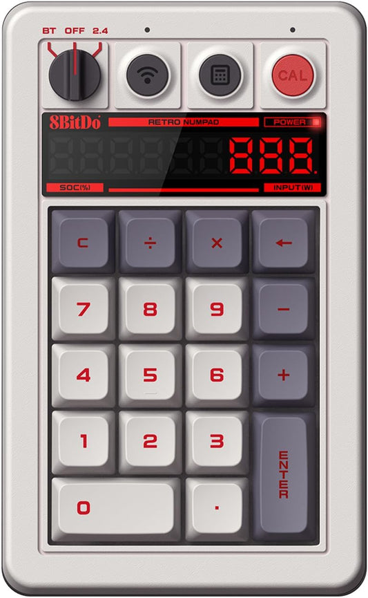 AKNES 8Bitdo Retro 18 Mechanical 2-in-1 PC Numpad and Calculator, Bluetooth/2.4G/Wired for Windows and Android - C64 Edition