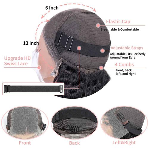 Dokihis 13x6 Deep Wave Lace Front Wigs Human Hair 26 Inch 200 Density HD Lace Frontal Glueless Wigs Human Hair Pre Plucked Deep Curly Wig with Baby Hair Natural Black