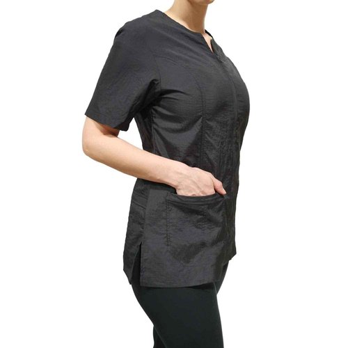 CHARLENE Haley Short Sleeves Jacket | High Fashion Hair Stylist Nylon Uniform | Water-Repellant Breathable Nylon | Machine Wash | Zipper Closure (BLACK, M)