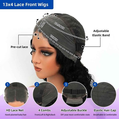 YYAD 13x4 Deep Curly Glueless Wigs Human Hair Deep Wave Lace Frontal Wet and Wavy Wig 24 Inches 180 Density Water Wave Lace Front Wigs Human Hair Pre Plucked with Baby Hair Natural Black 1B