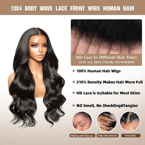 ISWEET 14" 13x4 Glueless Wigs Human Hair Pre Plucked Pre Cut with Baby Hair, 210% Density 12A Brazilian Body Wave Lace Front Wigs Human Hair, Burgundy HD Transparent Wear and Go Wigs for Black Women
