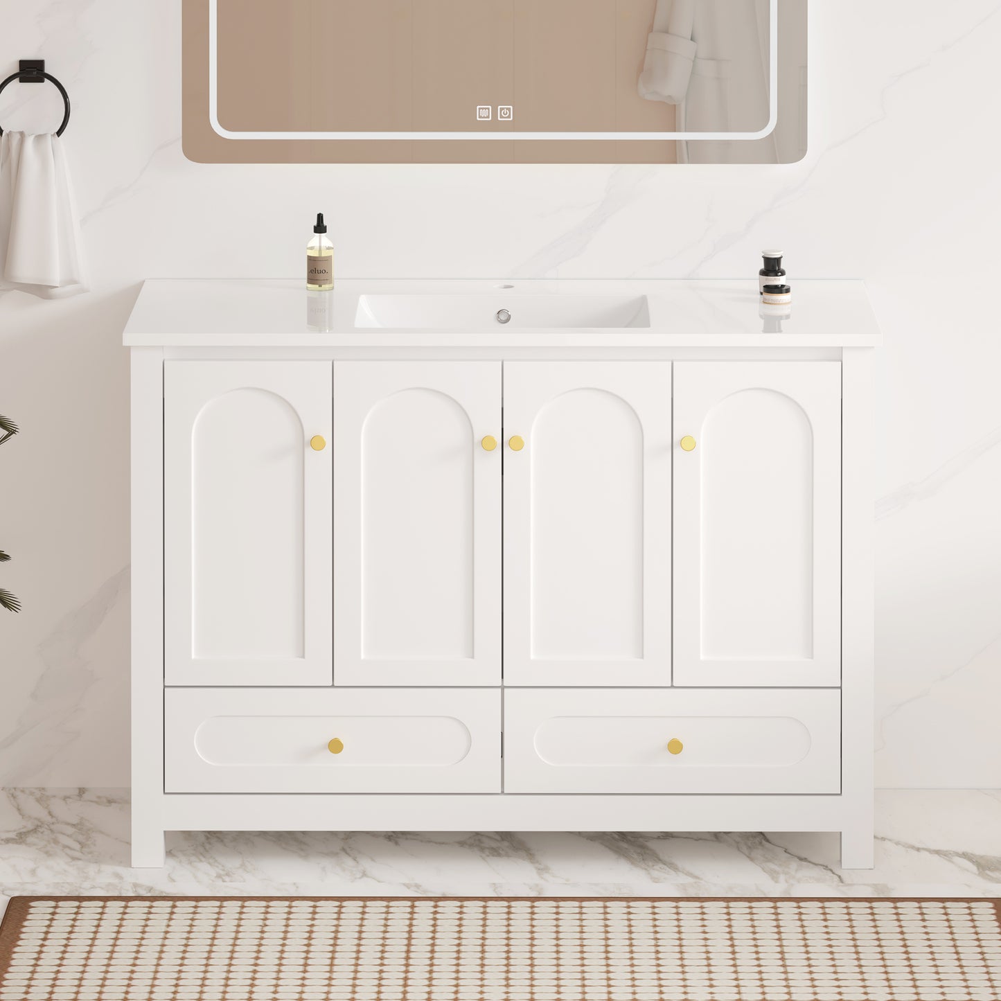 48" White Bathroom Vanity with Resin Sink Combo - Abundant Storage