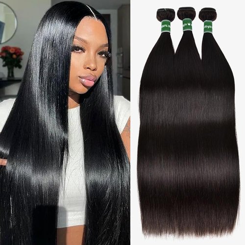 Human Hair Bundles Straight Hair 20 22 24 Inch 3 Bundles Human Hair 100% Unprocessed Brazilian Remy Virgin Hair Extensions Sew In Hair Bundles Natural Black