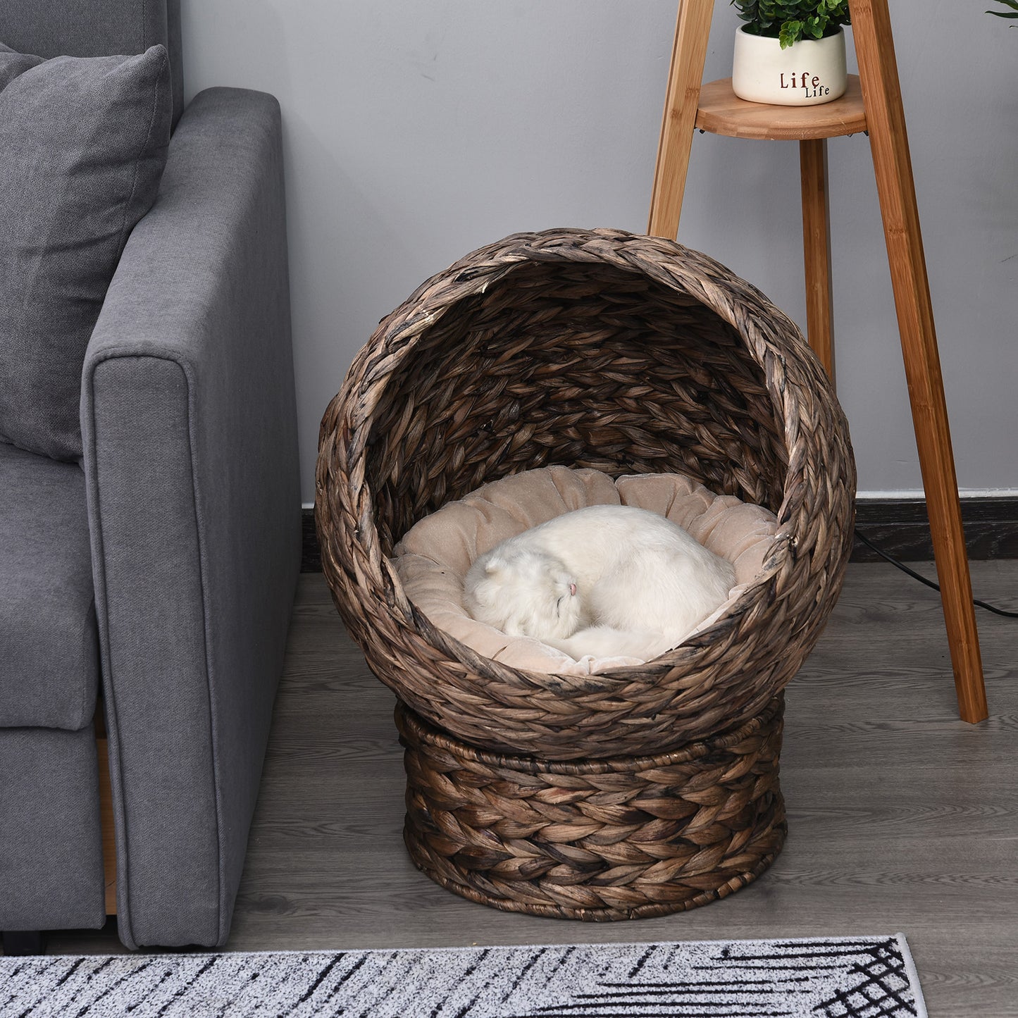 Elevated Cat Bed with Rotating Basket and Soft Cushion - Gray, 19.75 x 16.5 inches