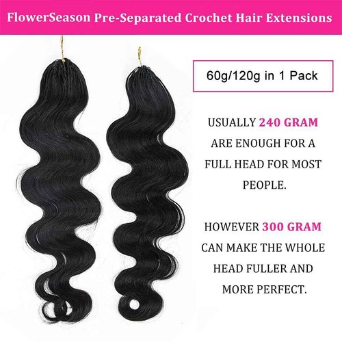 Body Wave Pre-Separated Crochet Hair Extensions Human Hair Knotless Pre-Separated Feather Crochet Braid Hair Extensions Natural Color 16 Inch 120g