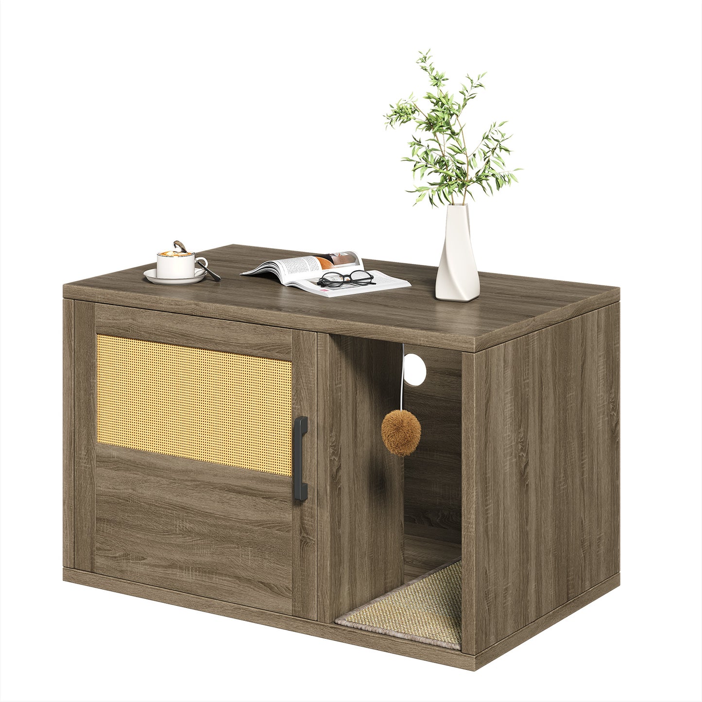 Cat Litter Box Enclosure & Side Table with Scratching Pad - Wooden Pet Furniture