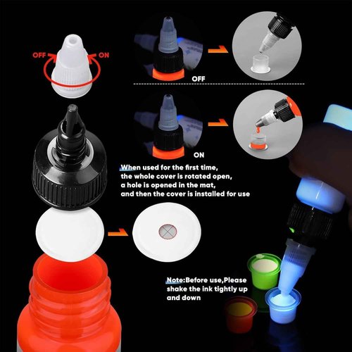 Tattoo Ink Set - Glow in Blacklight UV Tattoo Ink Kit, 16 Color 1oz Professional Tattoo Fluorescent Ink & Tattoo Equipment for Halloween Supplies (1 oz(30ml), 16Color)