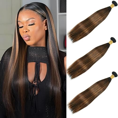 Highlight Human Hair Bundles 24 26 28 Inch Straight Bundles Brazilian Virgin Hair Quick Weave Double Weft Bundles Deal P4/30