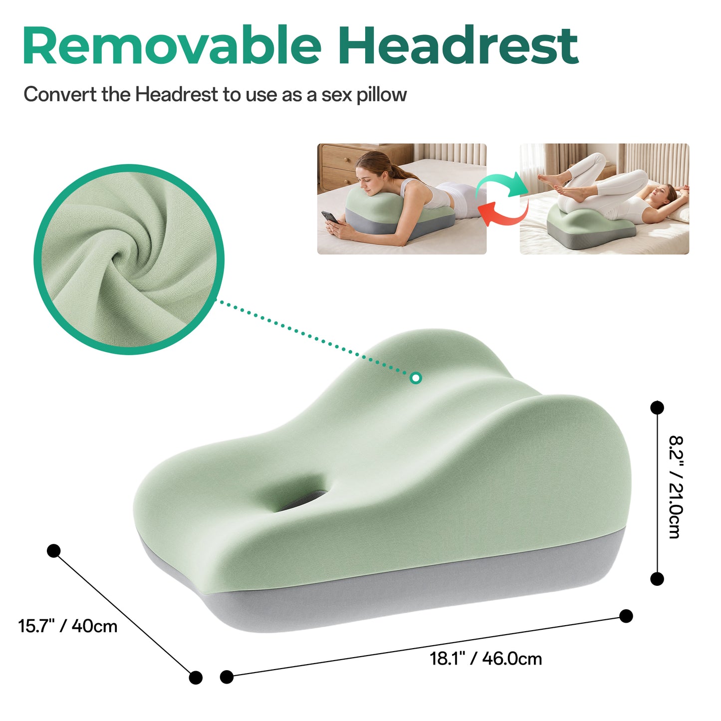Ergonomic Memory Foam Sex Pillow for Couples - Green