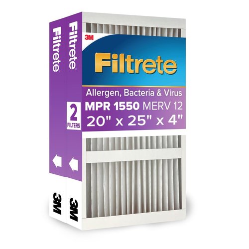 Filtrete 20x25x4 AC Furnace Air Filter, MPR 1550, MERV 12, Fits Honeywell & AprilAire Space-Gard, CERTIFIED Asthma & Allergy Friendly, Electrostatic Filter, 2-Pack (Actual Size 19.88x24.63x4.31 in)