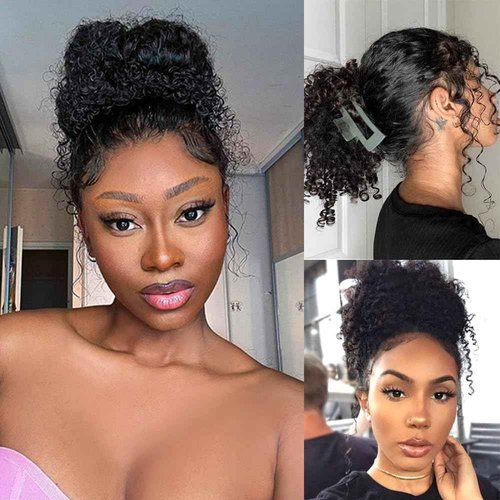 RJAOB 360 Lace Front Wigs Human Hair Invisi Strap 180 Density Deep Wave Lace Front Glueless Wigs Human Hair Pre Plucked with Drawstring 360 HD Full Lace Frontal Wigs For Women 20 Inch