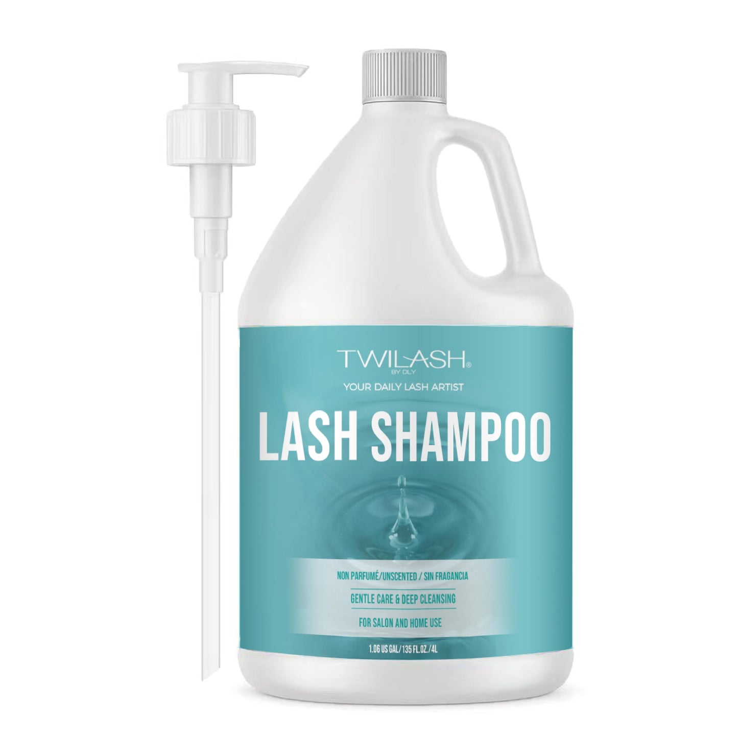 Lash Shampoo Bulk, Eyelash Cleanser for Extensions 4 Liters, Dispenser Pump, Safe Makeup Remover, Non-irritating or Burning Eyelid Foaming Cleanser for Professional Salon and Home Use (Unscented-4L)