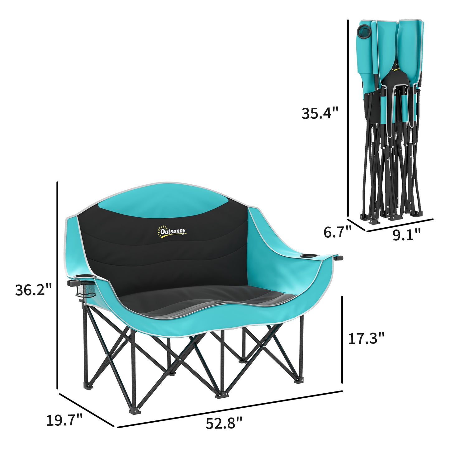 Double Padded Camping Chair with Cup Holders - Green