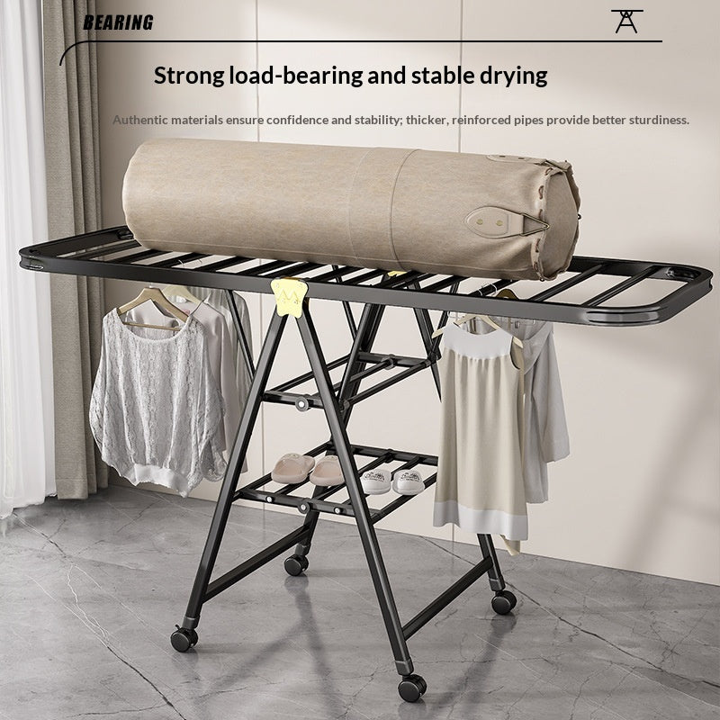 Black Foldable Clothes Drying Rack with Windproof Shoe Holder – 1.8m Indoor Laundry Organizer