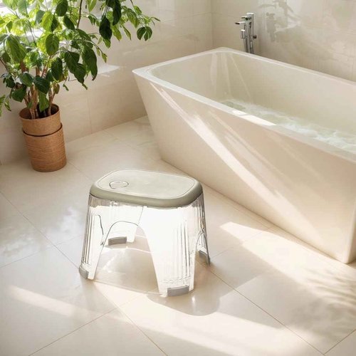 Acrylic Shower Stool Waterproof - Clear Shower Foot Rest for Shaving Legs, Corner Step Foot Stool for Inside Shower, Small Seat for Bathroom Bedroom Kitchen 300 Lb Capacity, Tool-Free Assembly