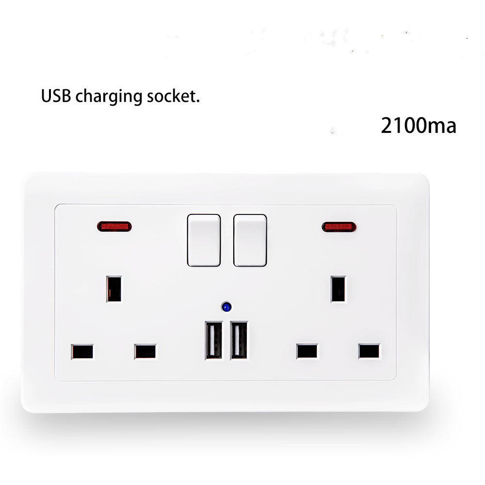 British Dual Three-Hole Power Socket with USB Ports - Gold & White Variants
