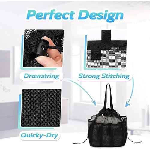 Portable Mesh Shower Caddy ? Hanging Toiletry Bag with Multiple Pockets ? Lightweight Travel Organizer for Bathroom, Camping, and Gym (BLACK)