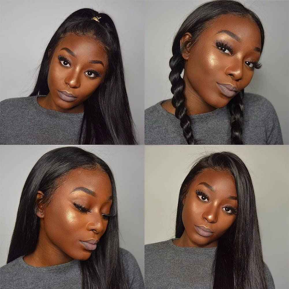 LARVOB Straight Transparent Lace Front Wigs Human Hair 180 Density 13X6 HD Transparent Lace Frontal Wigs 28 Inch Straight Human Hair Wigs With Baby Hair Hairline Glueless Wig For Women Natural Color