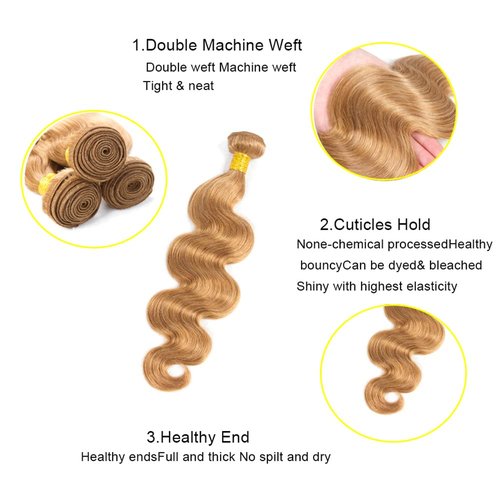 24 26 28 inch Honey Blonde Bundles 27 Body Wave Bundle Blonde Human Hair 3 Bundles Double Weft #27 Hair Weave Bundle