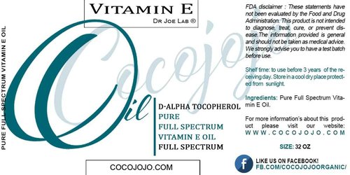 cocojojo Dr Joe Lab Vitamin E Oil for Skin, Hair, Face, Liquid Vitamin E Oil Full Spectrum Pure Natural, Moisturizes & Nourishes, Non-GMO - 32 Oz