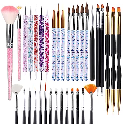 Artdone 35pcs Nail Art Pens brushes,Nail Art Tool Set,Nail Dotting Tools,Nail Dust Brush,Striping Nail Art Brushes for Long Lines,Nail Drawing Pen For Nail Design