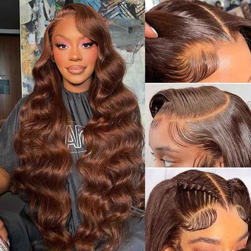 Alielaine Chocolate Brown Lace Front Wig 200 Density Body Wave Hd Lace Front Glueless Wigs 26inch Human Hair Pre Plucked 4# Colored Wigs