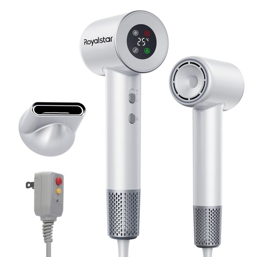 Hair Dryer, 180000 RPM Professional High Speed Blow Dryer Negative Ionic Care Hair Dryer for Fast Drying, Low Noise, HD Display Hairdryer for Curly Straightener, Thermo-Control Hairdryer with Nozzle