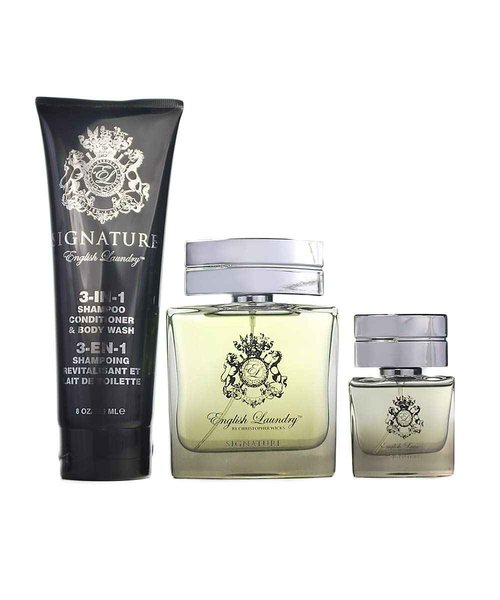 English Laundry Signature 3 Pc. Gift Set for Men | Edp 0.68 Oz + Edp 3.4 Oz + 3-in-1 Shampoo/conditioner/body Wash 8 Oz for Men By 0.68 Fl Oz
