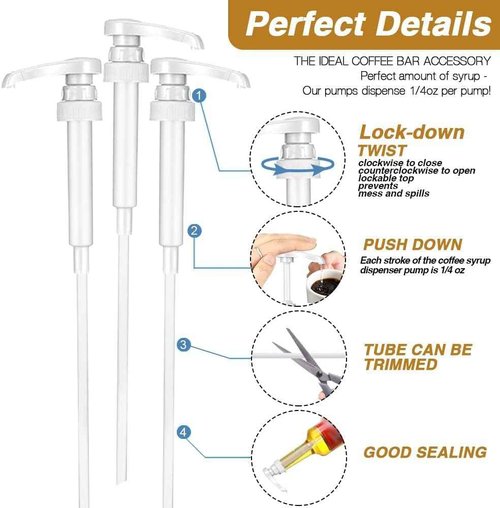 50 Pcs White Coffee Syrup Pump Dispenser, Compatible with 25.4 Oz/750ml Bottles, Great for Home & Coffee Bar Drinking Mixes, Tea, Beverage, Cocktails, Plus Spoons