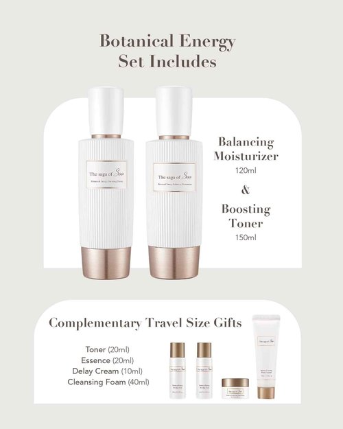 Sooryehan THE SAGA OF SOO BOTANICAL ENERGY (360 ml / 12.17 Fl Oz) - Korean Skincare Gift Set by LG BEAUTY. Botanical Energy Boosting Toner, Balancing Moisturizer, Cream, Foam Cleanser.