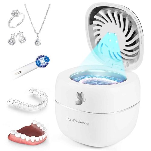 PureRadiance Ultrasonic Retainer Cleaner with Dryer Fan, 45kHz, 3 Cleaning & Drying Modes, 180ml Capacity – Ideal for Retainers, Aligners, Night Guards, Braces, Toothbrushes, & Jewelry (White)