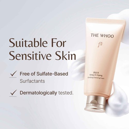 THE WHOO Gong Jin Hyang Clarifying Cleansing Foam | Hydrating & Gentle Face Wash | Deep Pore Cleanser with Amino Acids | Korean Luxury Skincare