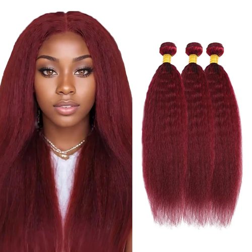 Red Human Hair Bundles 99J Kinky Straight Bundles 20 22 24 inch Burgundy Bundle Human Hair 99j Bundle