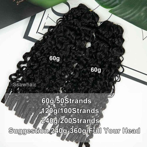 Ssawhair Water Curly Crochet Human Hair Knotless Pre-Separated Deep Curly Virgin Human Hair Pre-Looped Reusable Feather Crochet Hair Extensions 22Inch 60g 50Strands