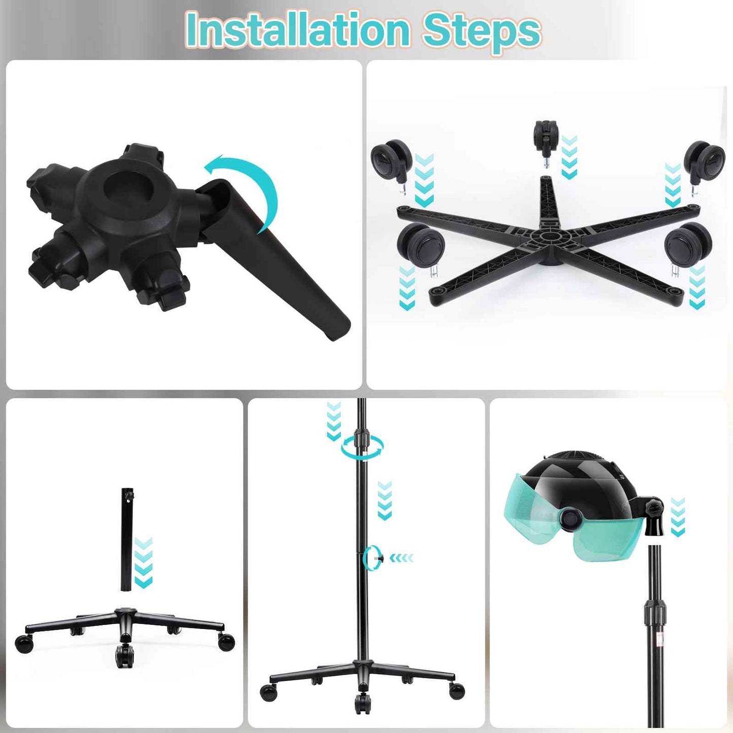 Hooded Hair Dryer, Professional Hood Dryer on Wheels, Standing Hair Dryer with Touch Controls, 3 Settings for Salon and Home Use, 1500W