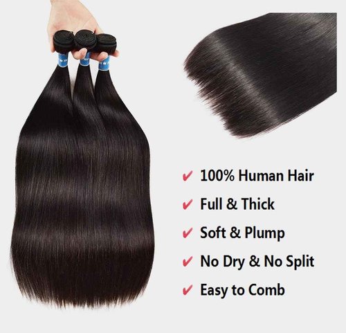 Brazilian Virgin Straight Hair Bundles 100% Unprocessed Virgin Human Hair Weave Bundles Human Hair Extension Double Weft Natural Color Straight Hair Bundles(24 26 28 Inch)