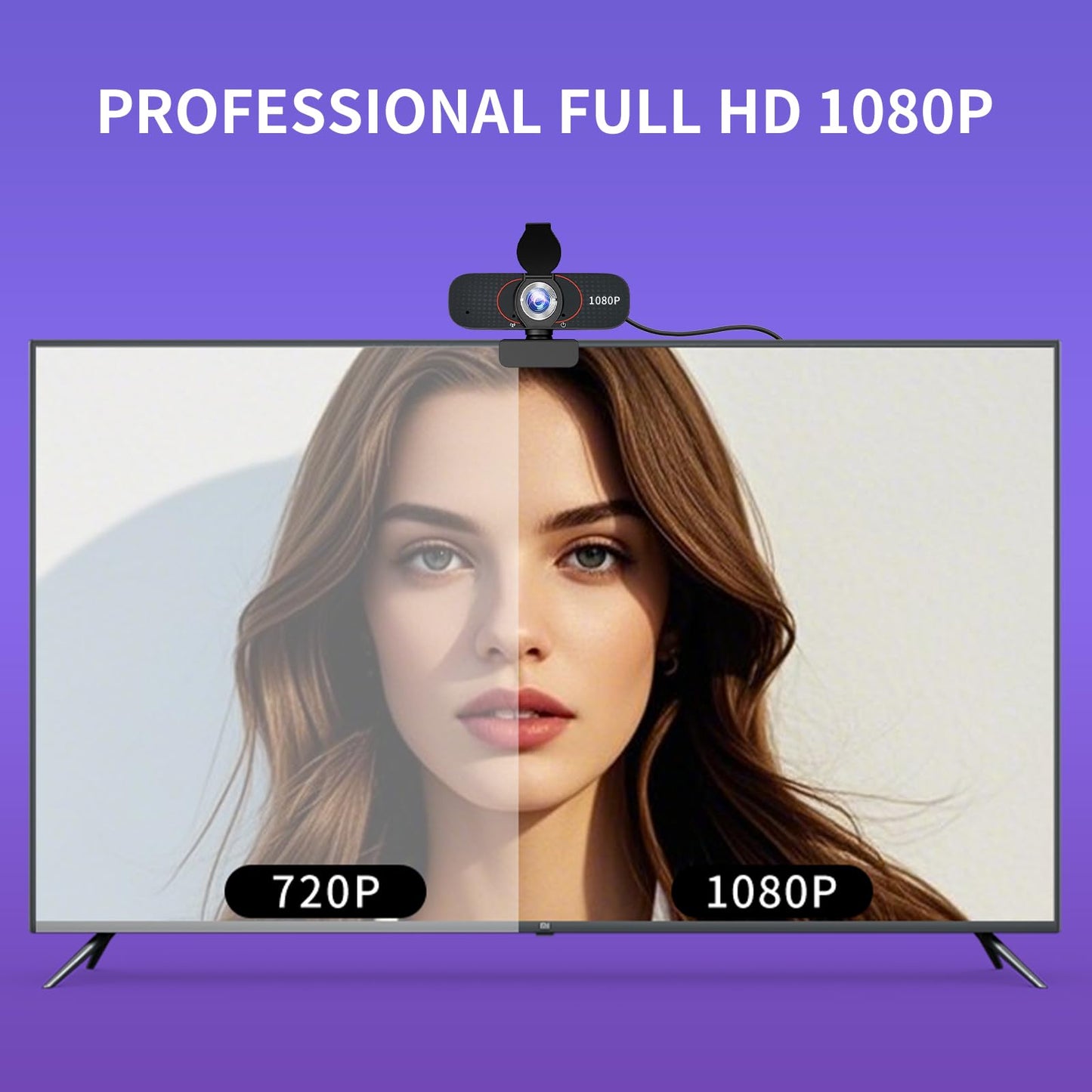 1080P HD Webcam with Microphone, Wide-Angle Lens, Auto Light Correction, Plug Play USB Web Cam with Tripod, Stand, External Camera for Laptop, Desktop Computer, PC, Mac, Zoom, Skype, Streaming, Gaming