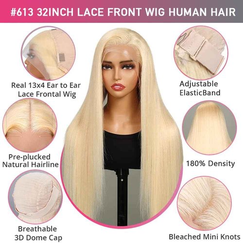 zamsta 613 Lace Front Wig Human Hair 30 inch Lace Front Wig Human Hair 200 Density Straight Blonde Wig Human Hair Pre Plucked For Women 13x4 Honey Blonde HD Lace Front Wig