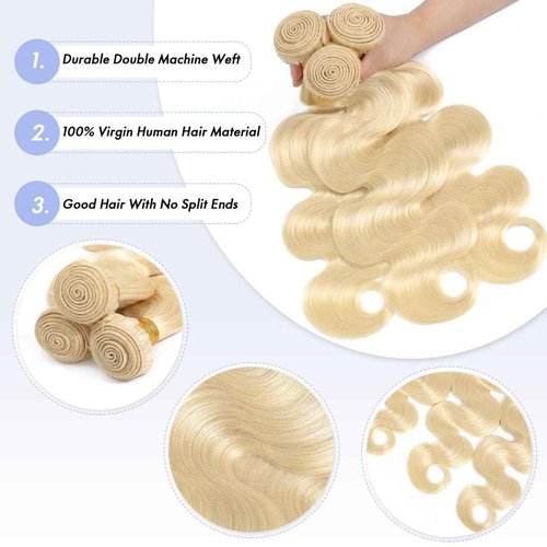 613 Bundles Blonde Bundles Human Hair 22 Inch 613 Body Wave Human Hair bundles 16A 100% Unprocessed Brazilian Virgin Hair Single Bundle No Tangle No Shedding