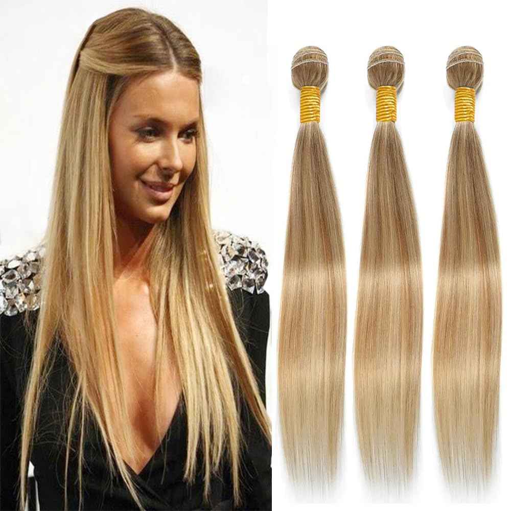 26 28 30 inch P27/613 Blonde Human Hair Bundles Blonde Straight Human Hair Bundles Brazilian Virgin Hair Two Tone #613 Blonde Mixed With #27 Hair Extensions