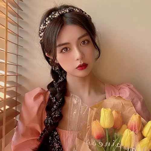 Long Hair Ribbons for Women Girls Flower Pearl Headband Hairband for Thick Thin Hair Elegant Bow Hairbands Non Slip Head Scarf Bands for Teen Girl Ponytail Hairclip Fashion HairAccessories for Women