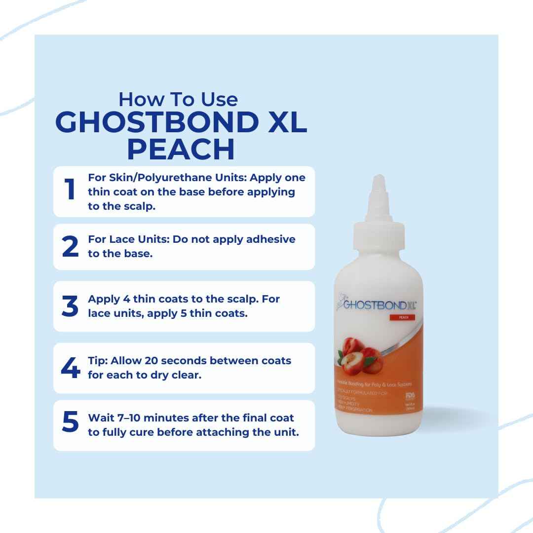 GHOSTBOND XL Hair Replacement Adhesive - 5oz - Invisible Bonding Wig Glue: Extra Moisture Control - Water & Oil-Resistant, Light Hold for Poly and Lace Hairpiece, Wig, Toupee Systems, (Peach)