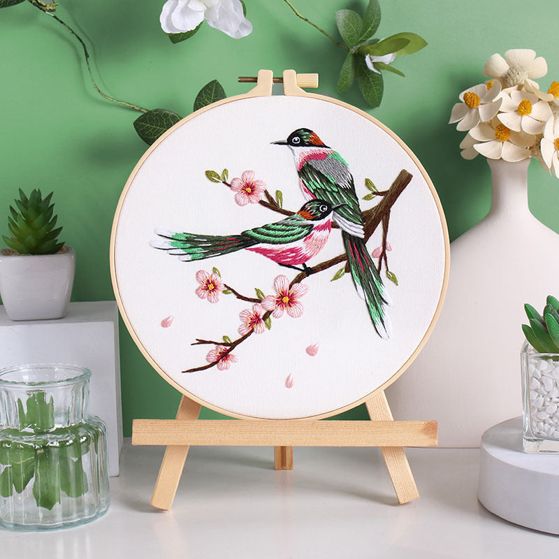 Flower and Bird Embroidery DIY Kit with Frames - Multiple Variants