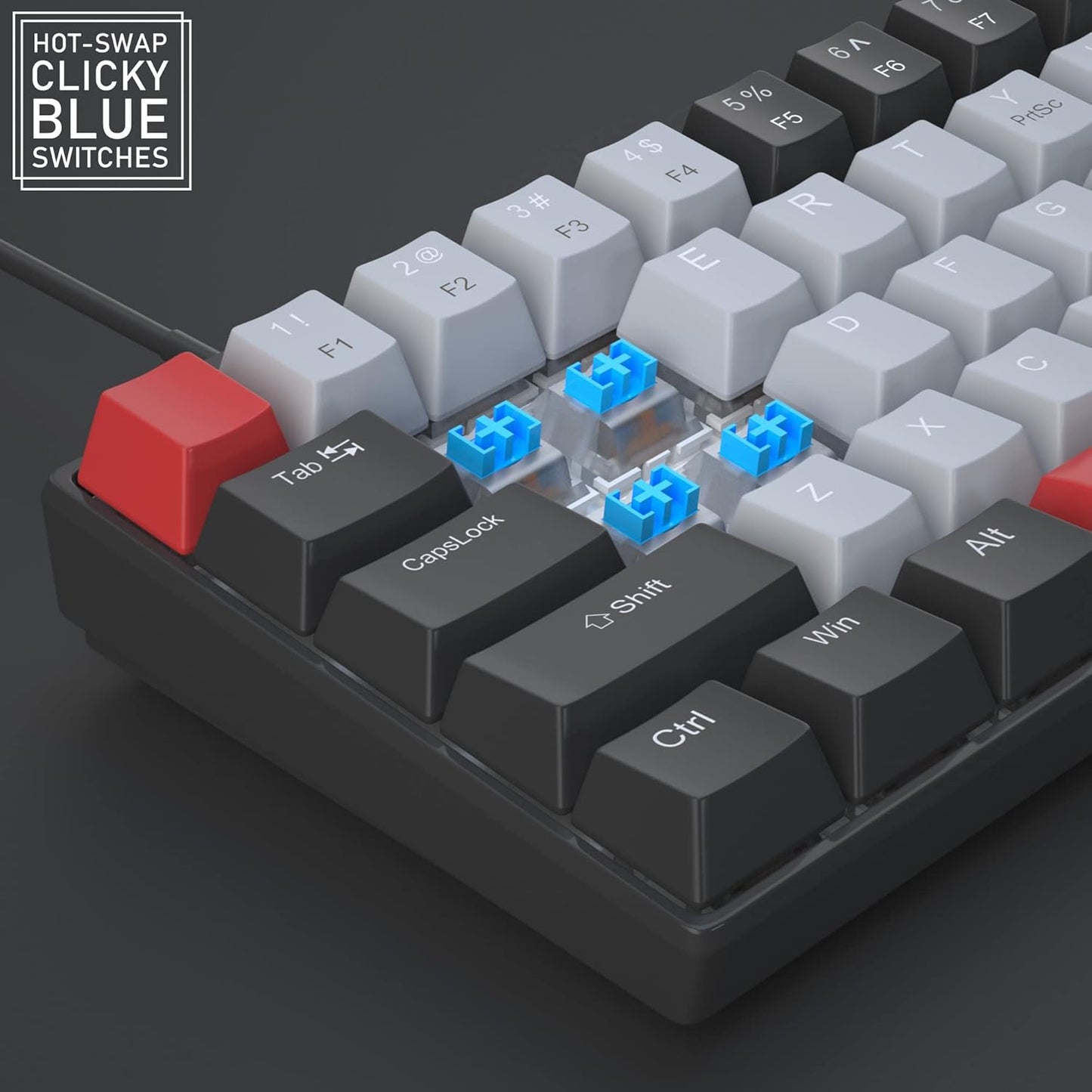 60% Mechanical Gaming Keyboard, White Gaming Keyboard with Red Switches, Detachable Type-C Cable Mini Keyboard with Blue LED Light for/PC/Laptop