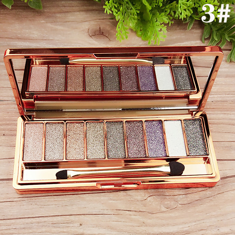 9-Color Eyeshadow Palette with Pearlescent Earth Tones – Gold & Natural Shades
