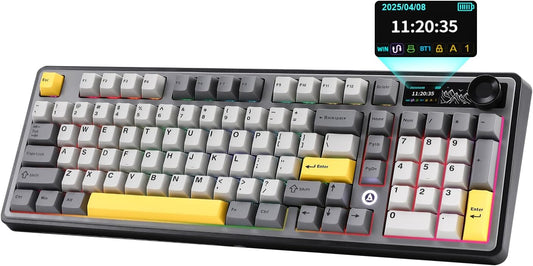 AJAZZ AK980 Mechanical Keyboard with Smart Display & Knob,98% Wireless Keyboard Tri-Mode BT/2.4G/USB-C, Hot Swappable, PBT Keycaps, with RGB Light for Win & Mac(Purple,Murad Switch)