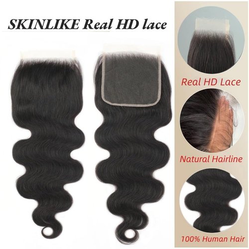 6x6 Real HD Lace Closure Body Wave Ultra-Thin Invisible Lace 12A Brazilian Virgin Remy Human Hair Frontal Closure Pre-Plucked with Baby Hair