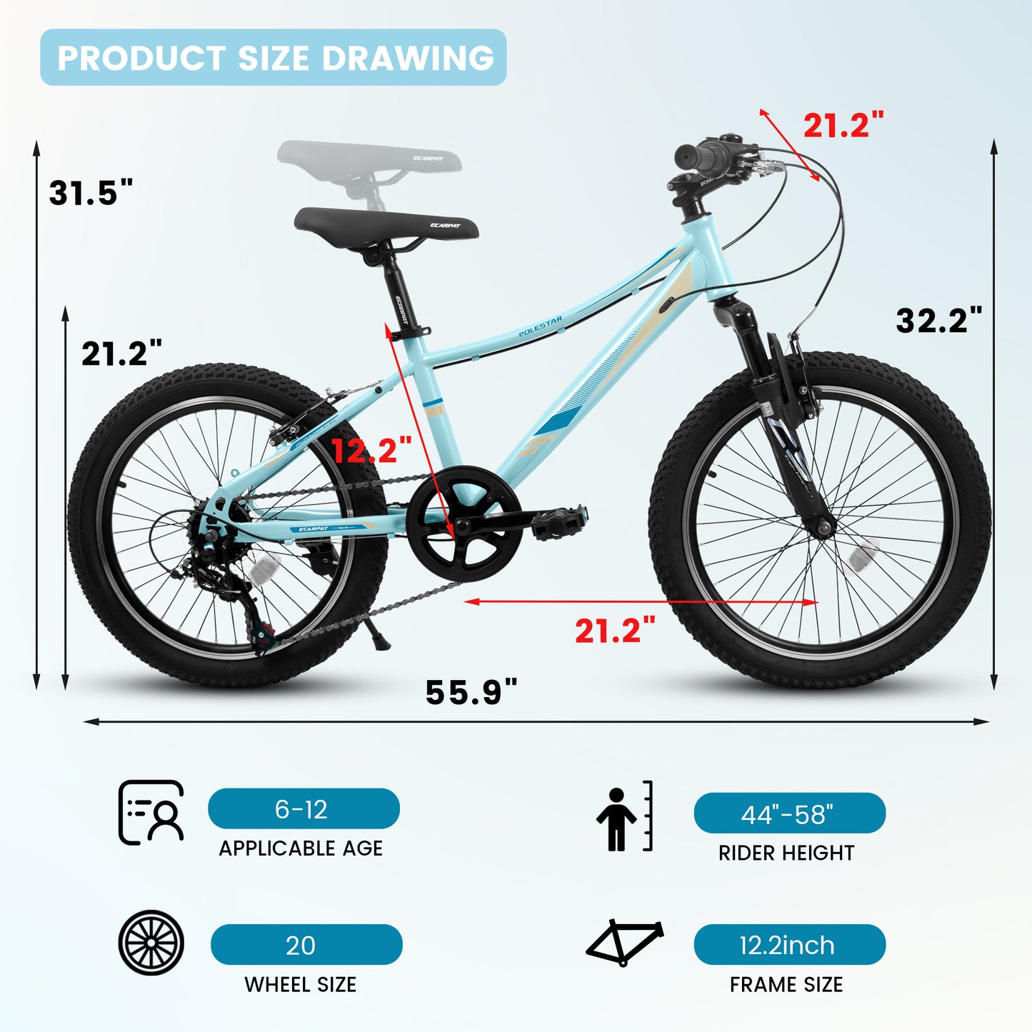 20 Inch Kids Bicycle with Shock Absorbing Fork & 7-Speed - Blue