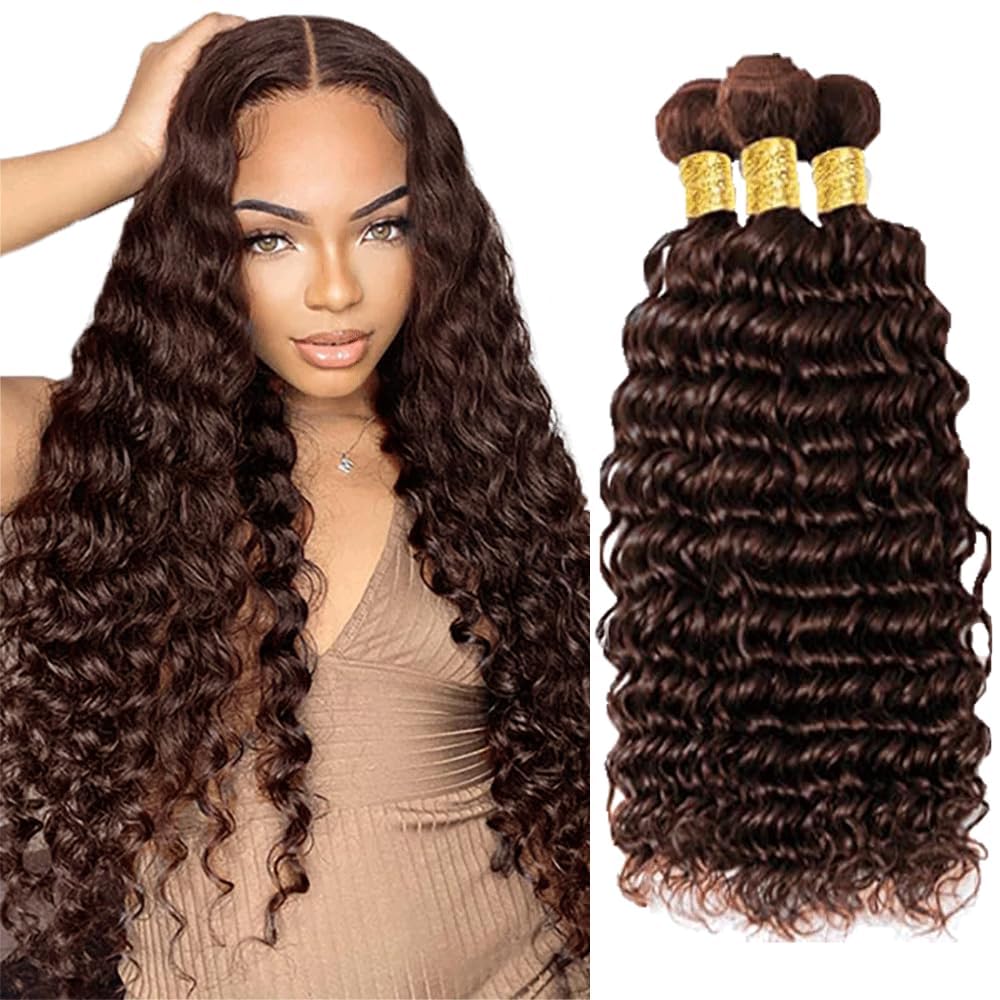 Giginger Bundles Human Hair 20 22 24 Inch Chocolate Brown Deep Wave Human Hair Bundles Deep Curly Unprocessed Quick Weave Soft Sewn In Hair Extensions for Black Women